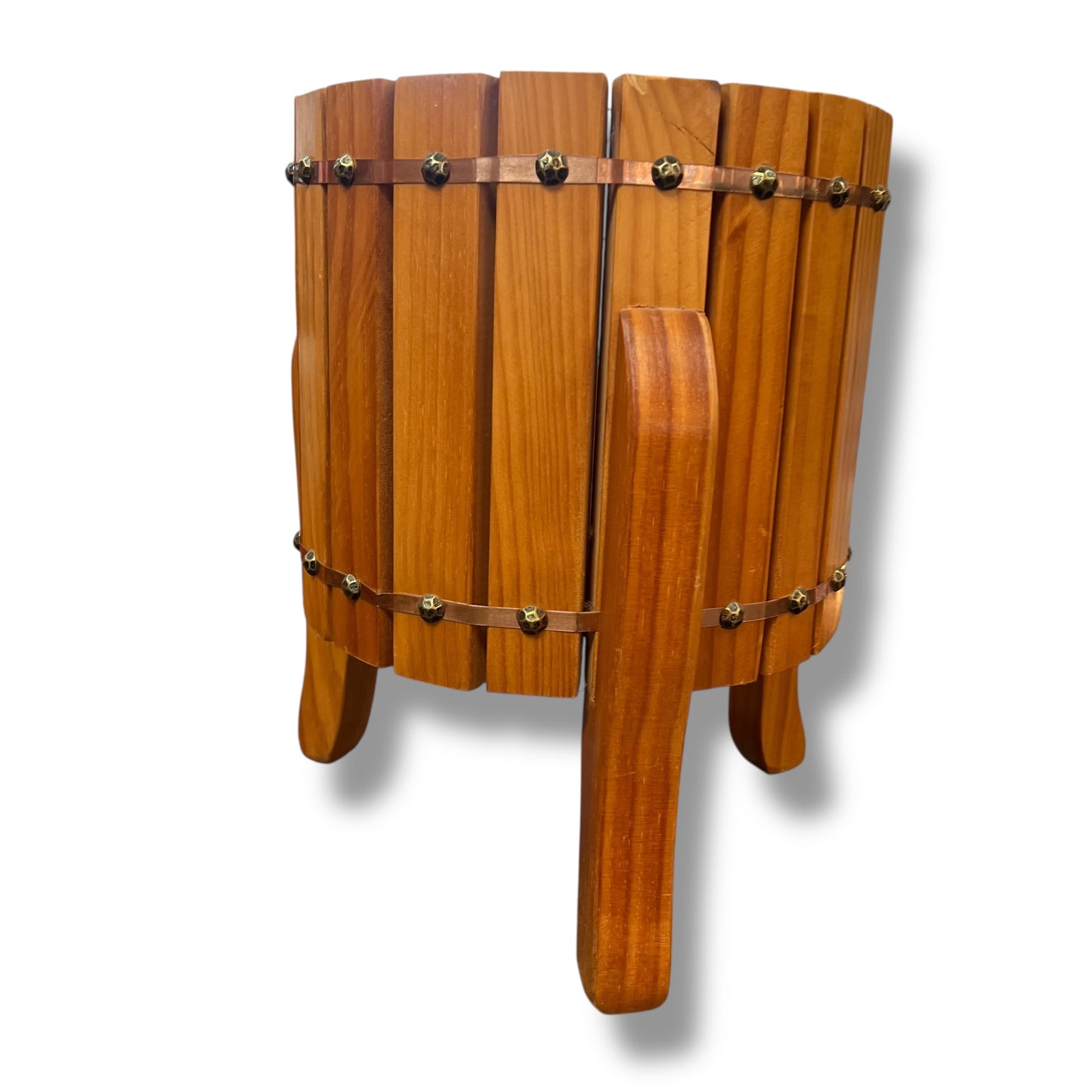 Timber Barrel-Style Planter with Brass Stud Detailing