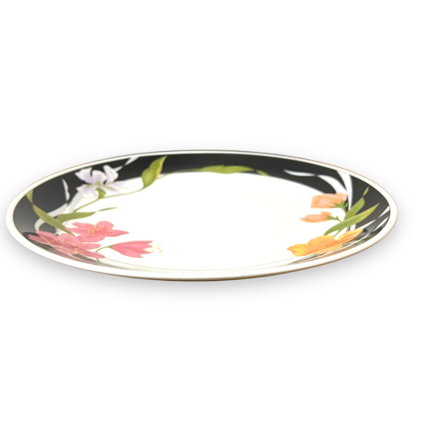 Large Floral Serving Plate with Black Rim | Made in Korea
