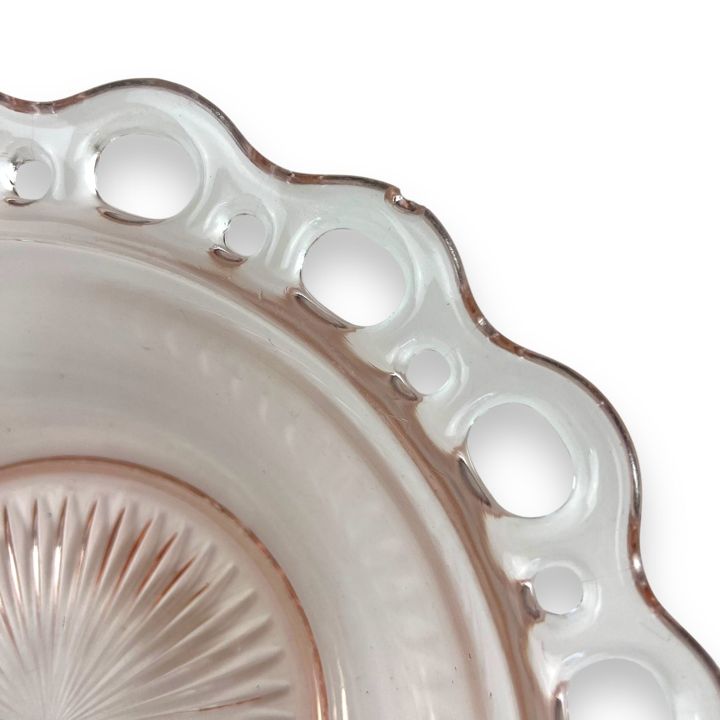 Pink Glass Bowl Lace Cutout Edge