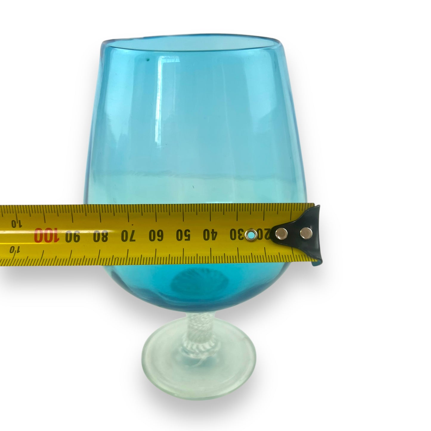 Teal Blue Empoli Brandy Balloon Vase with Twisted Stem