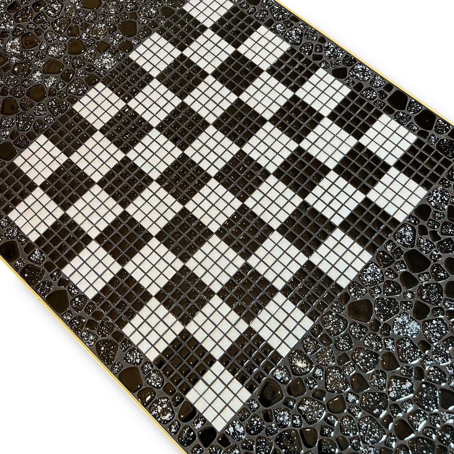 Black & White Mosaic Tile Coffee Table with Tapered Legs