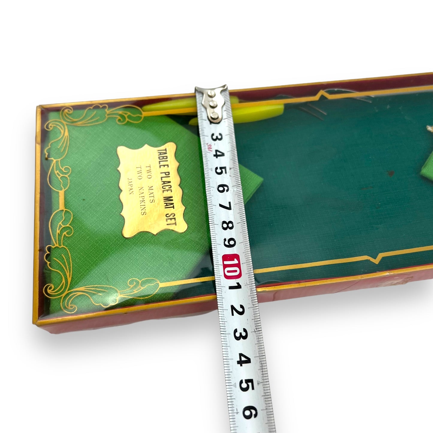 Vintage Green Table Place Mat and Napkin Set with Cocktail Forks - Made in Japan - Unused in Original Box