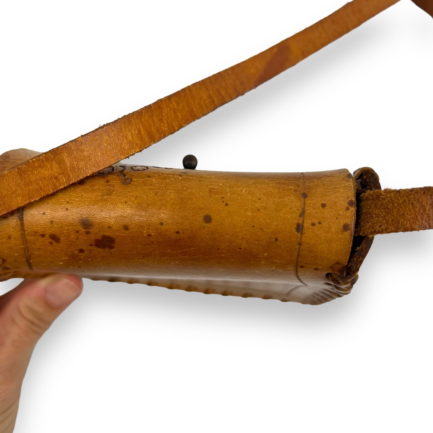 Small Brown Leather Hand Tooled Purse with strap
