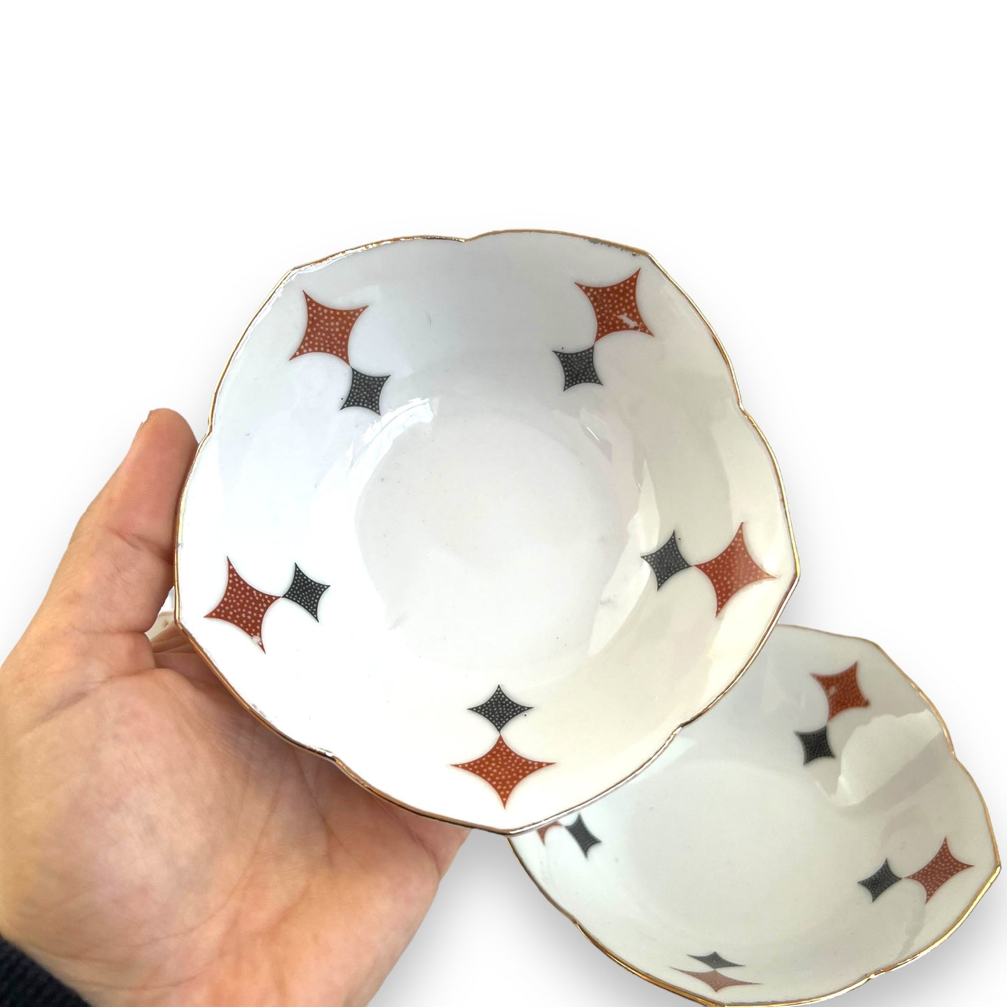 Diamond pattern small bowl set of 3 fine China 1765 stamp