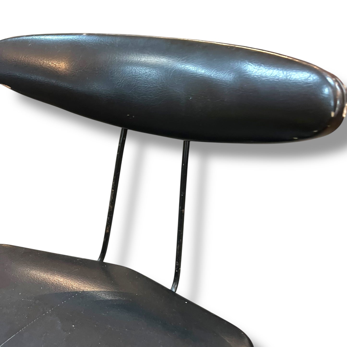 WD Wallace Mid-Century Atomic Bar Stool – Black Vinyl & Wrought Iron Frame