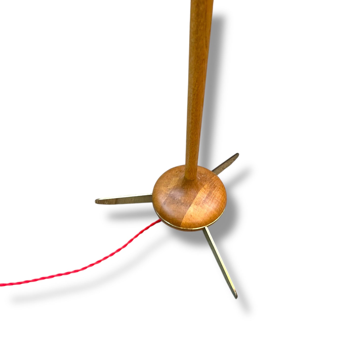 Mid-Century Modern Floor Lamp — Teak & Brass Tripod Base with Retro Atomic Geometric Shade