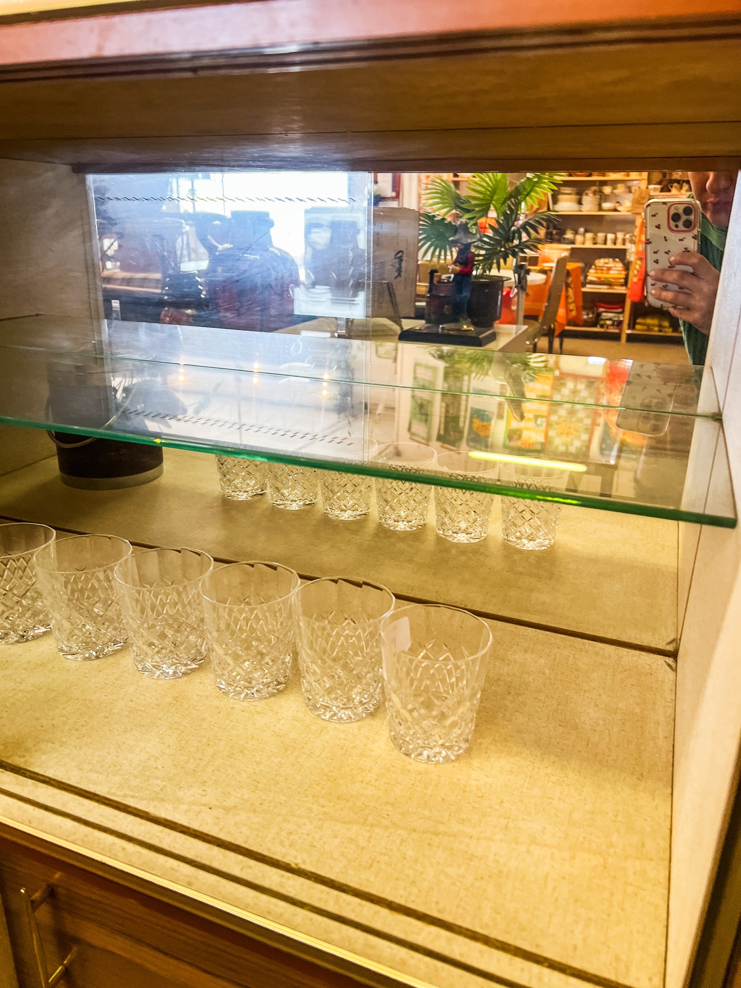 Cocktail Sideboard Cabinet with Glass Display and pull down bar section
