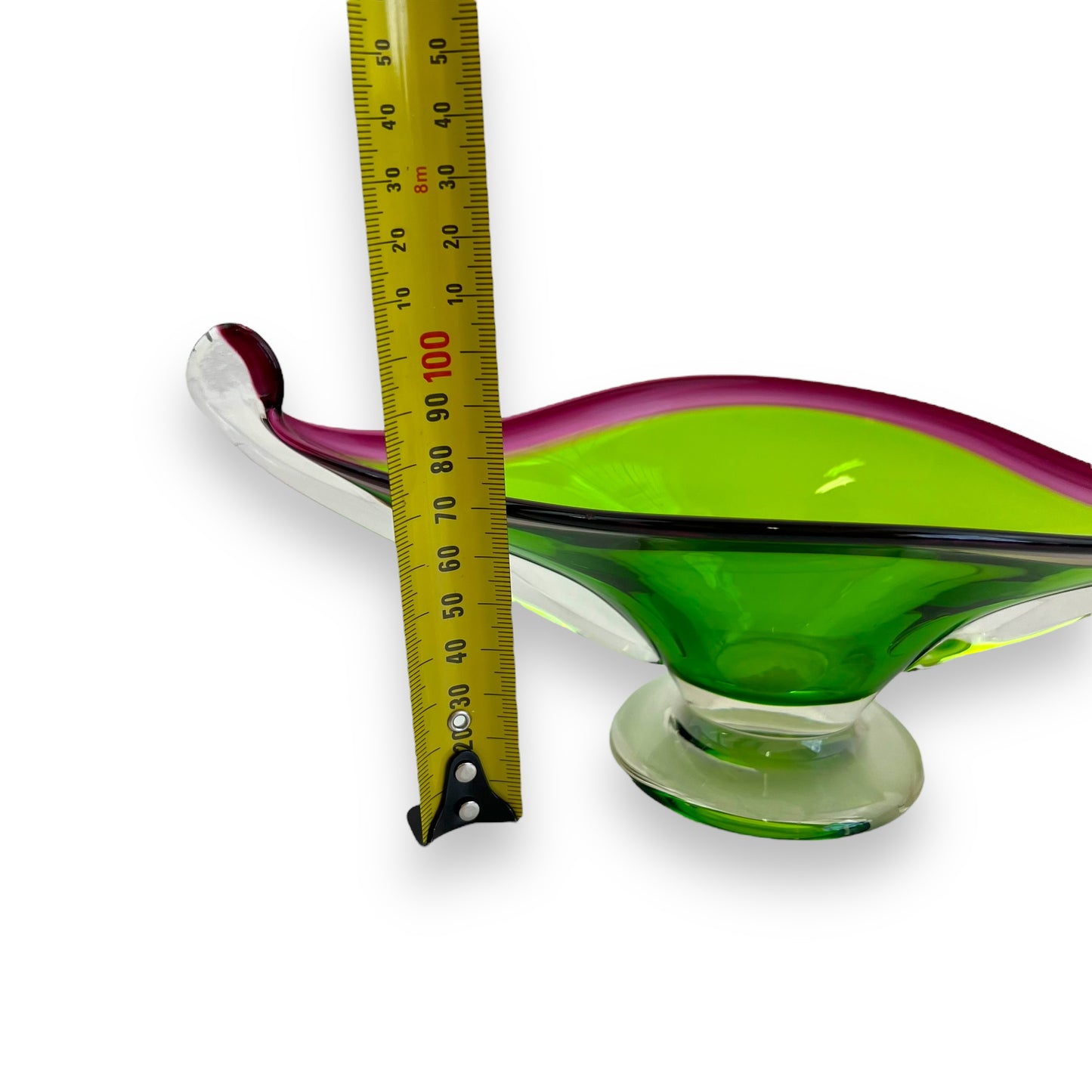 Abacus Art glass green & purple dish