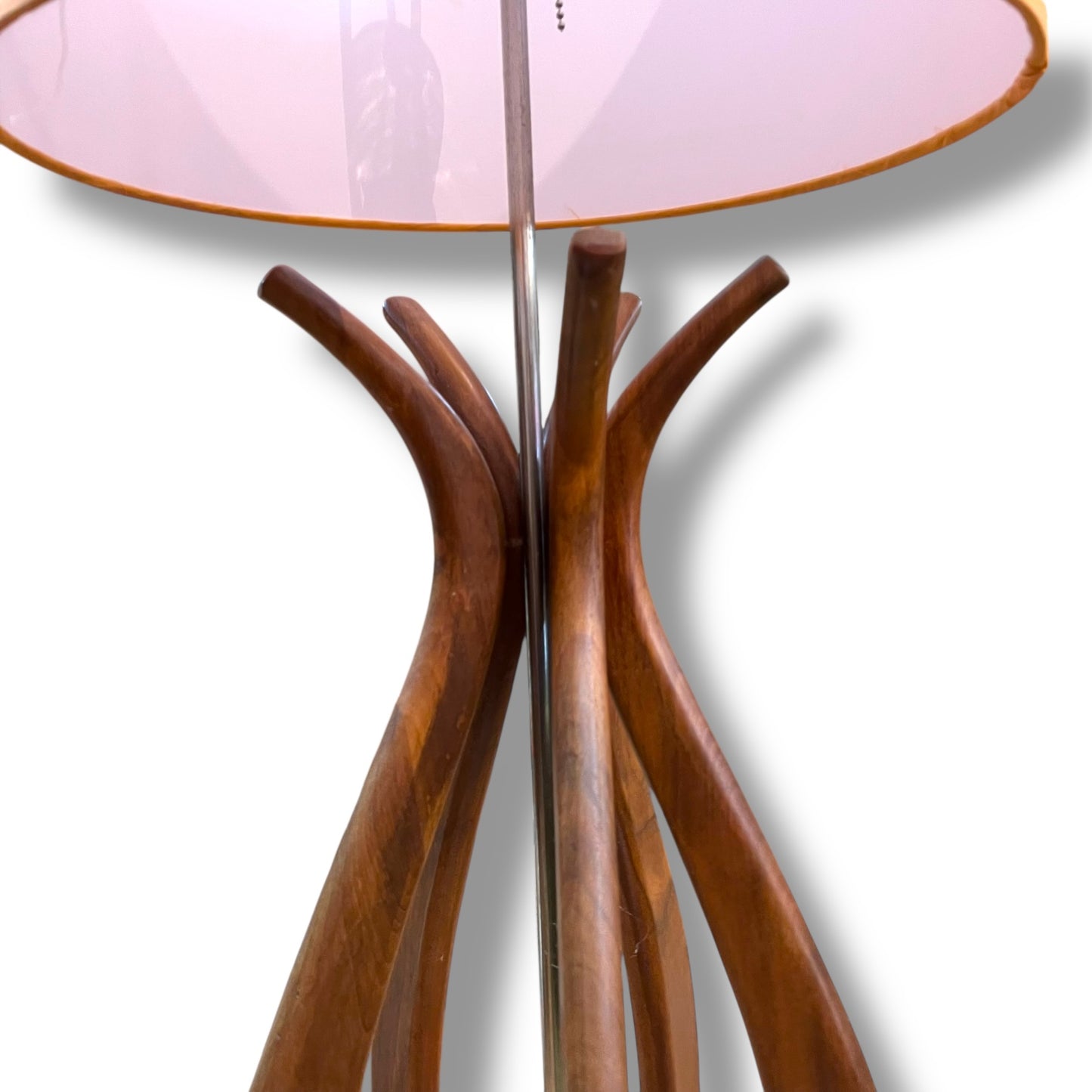 Pair of Mid-Century Teak Sculptural Lamps with Orange shades – Modeline