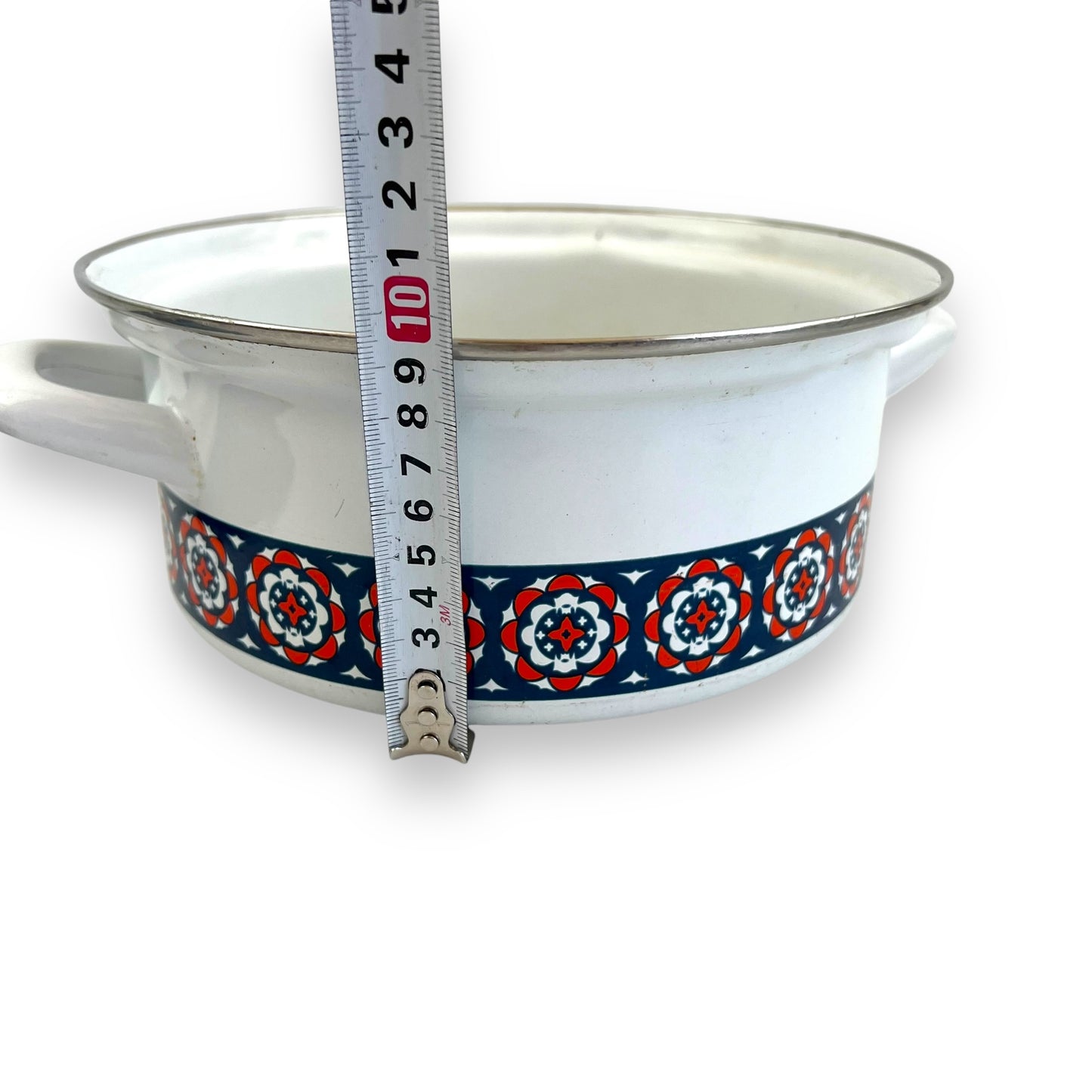 Blue, red & White Double Handle Cooking Pot