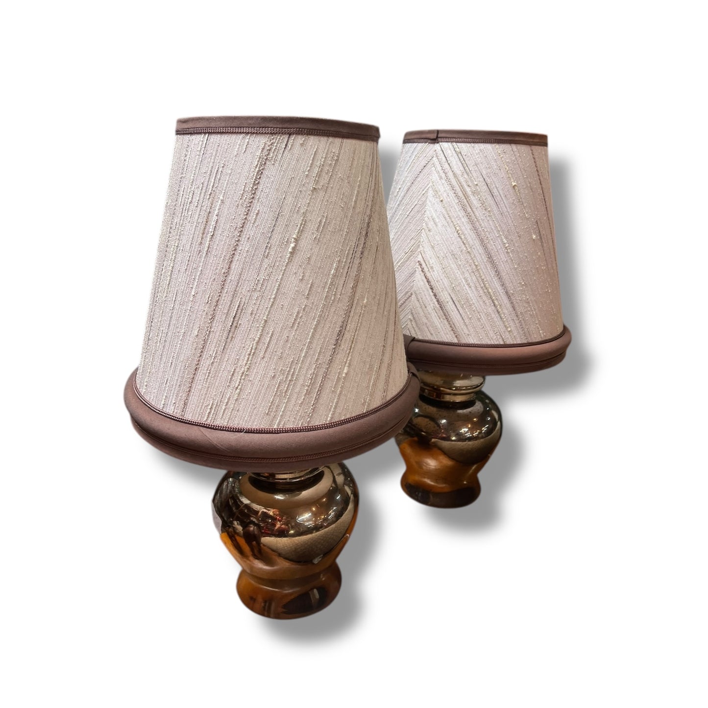 Pair of 1970s Brown Glazed Ceramic Table Lamps with Original Fabric Shades