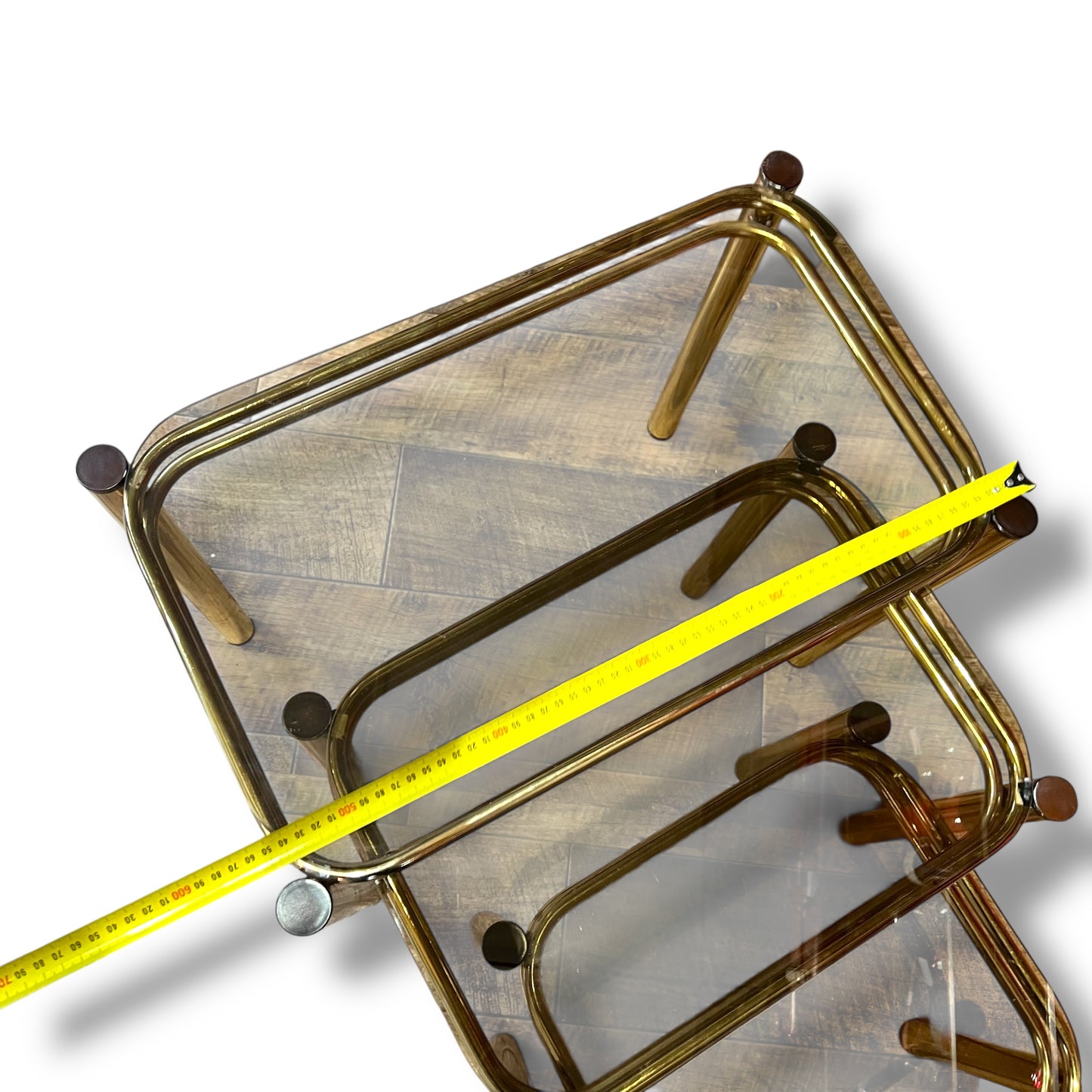 Brass & Smoked Glass Nesting Tables – Set of 3