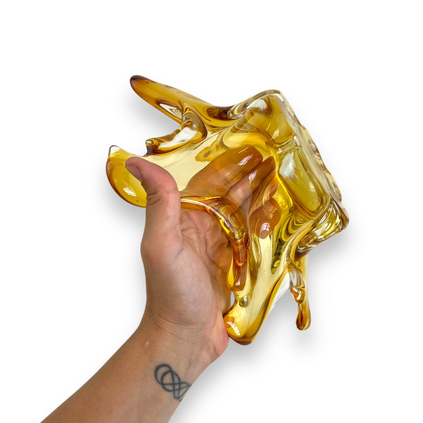 Amberina Honey Yellow 6 Point Glass Dish – Mid Century Art Glass (Made in Japan)