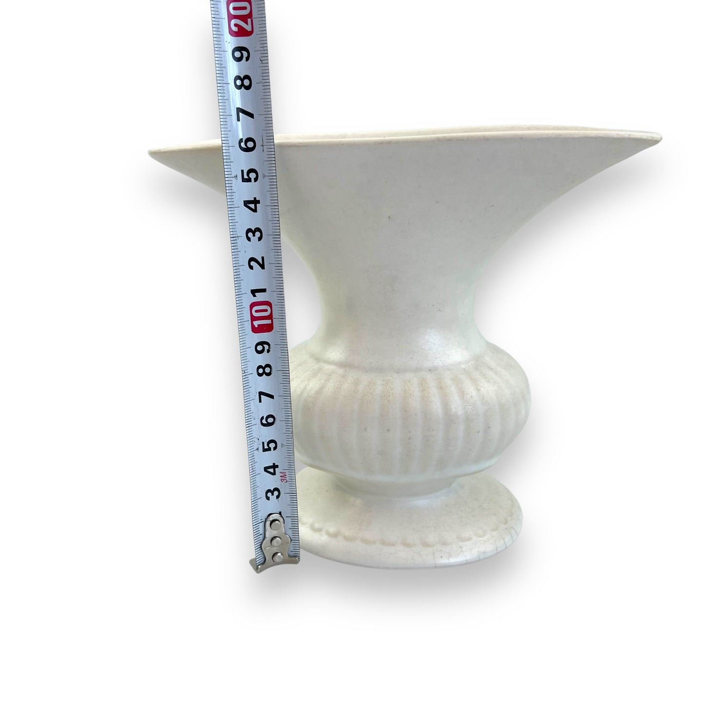 White ceramic vase wide v shape opening