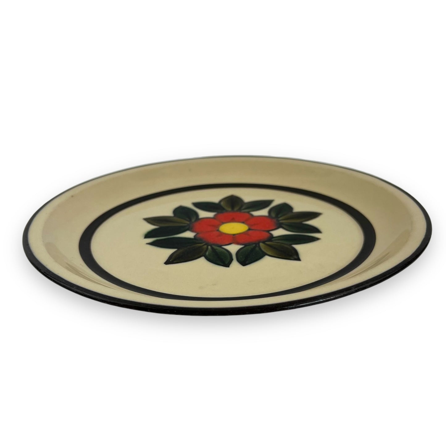 Nagoya Shokai Stoneware Plate - Red Flower Design, Made in Japan