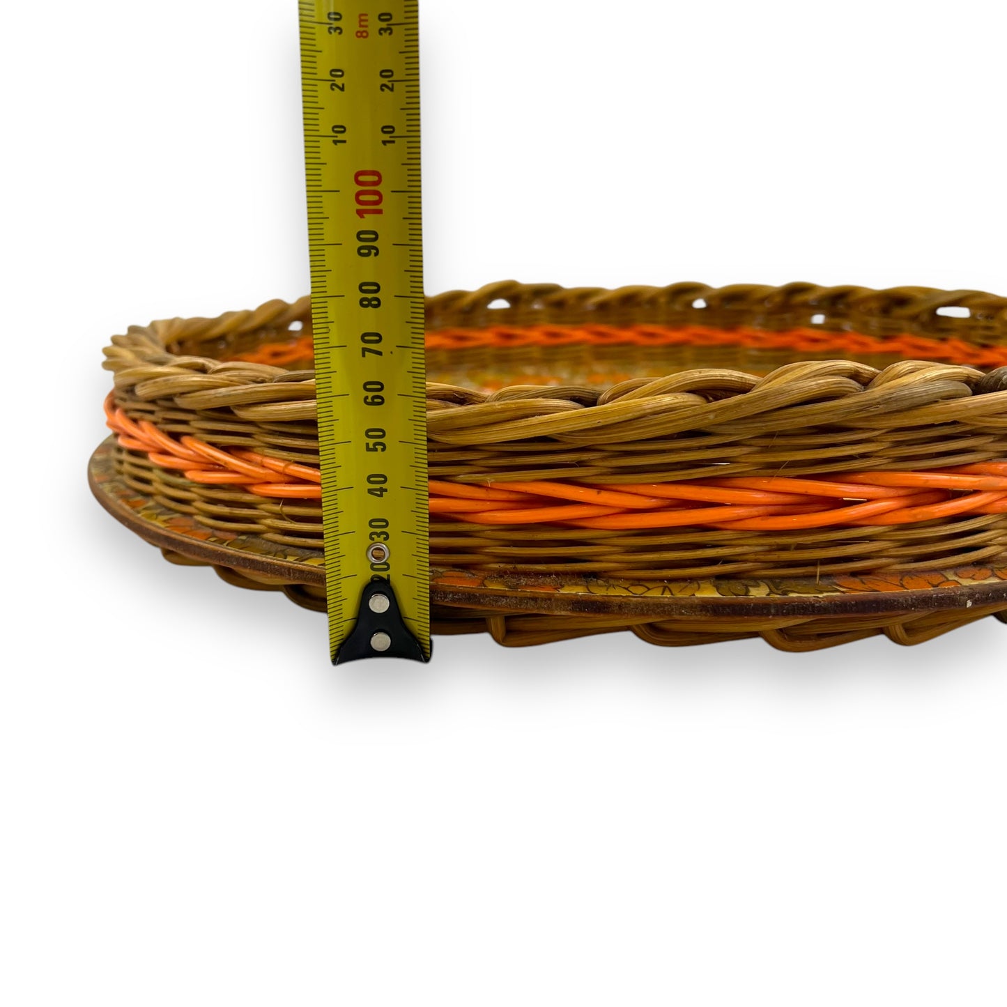 Orange flower round cane tray