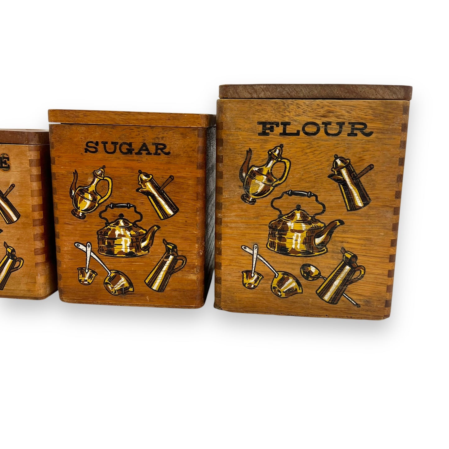 Wooden Kitchen Canister Set - Tea, Coffee, Sugar, Flour