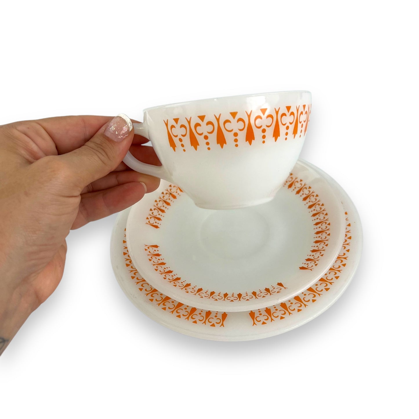 Termo-Rey Orange & white Cup & Plate Trio - Made in Brazil