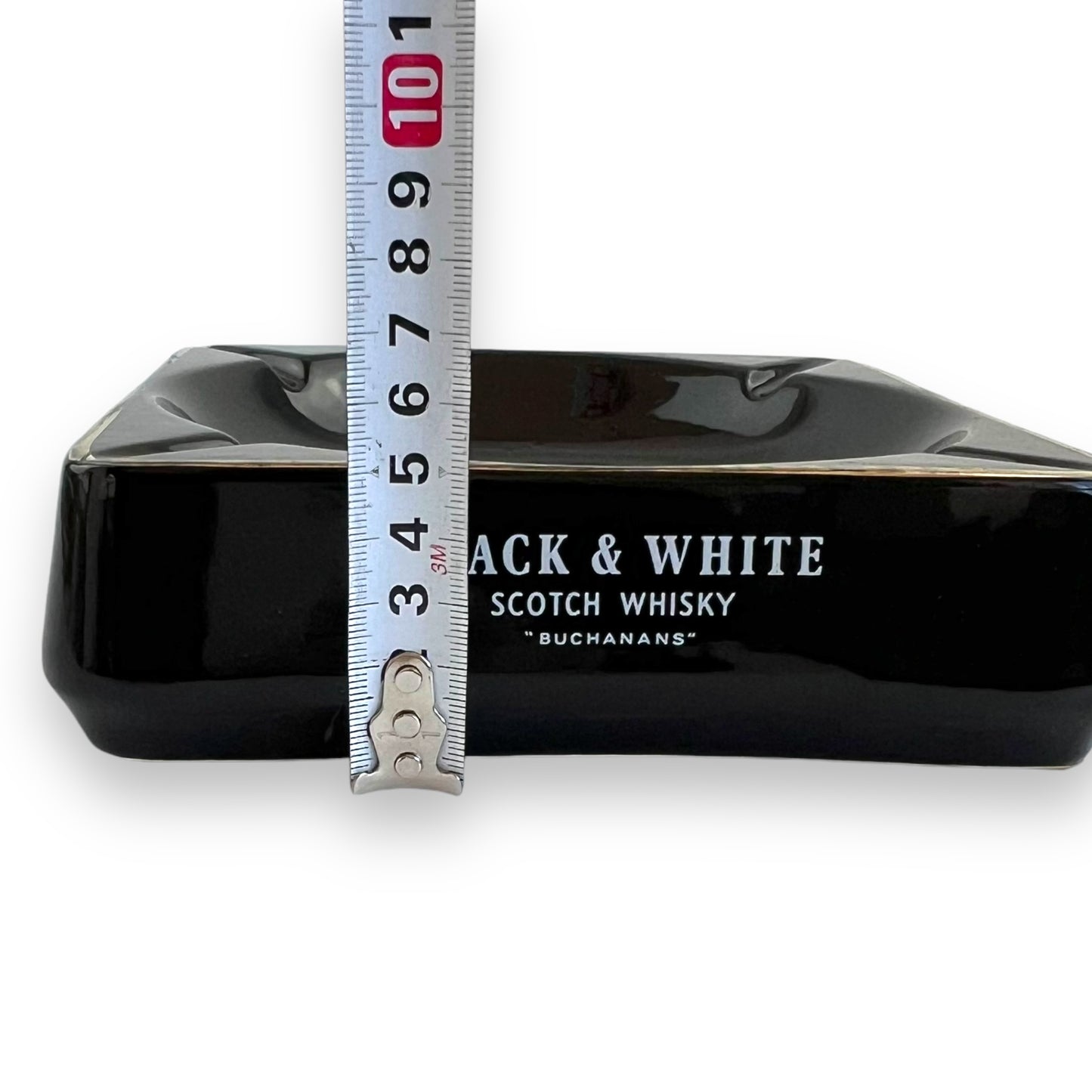 Black and white scotch whiskey branded black ceramic square ashtray