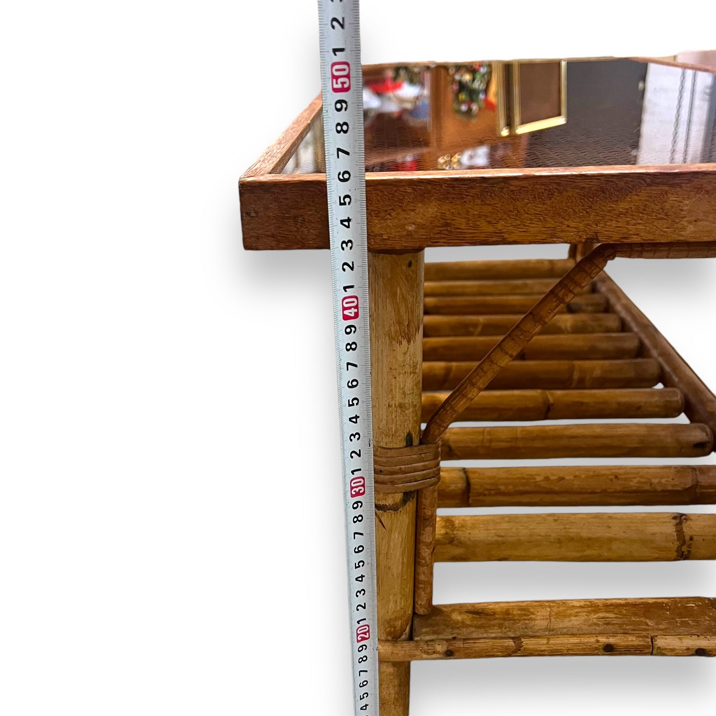 Cane coffee table with glass top