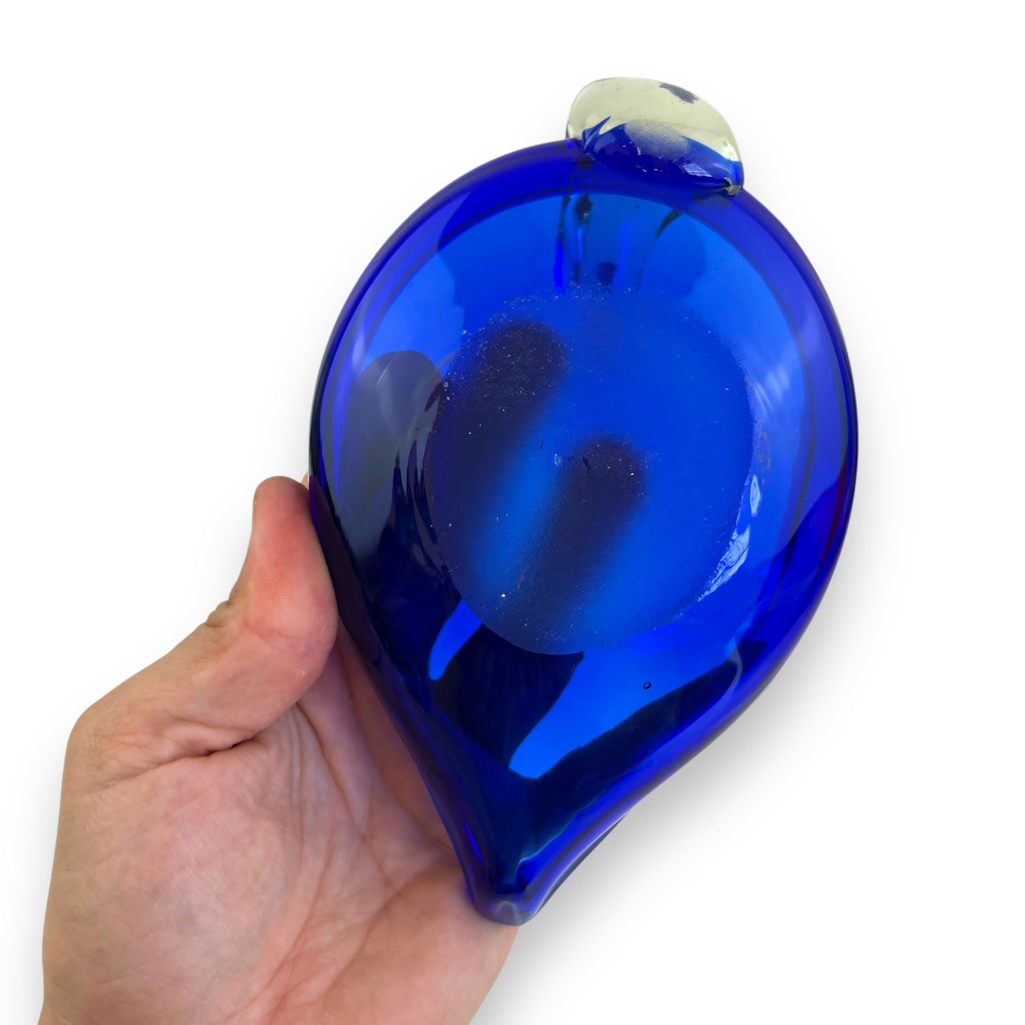Hand Blown Vintage Blue Glass Art Peacock Swan Bird Trinket Bowl Dish Ashtray