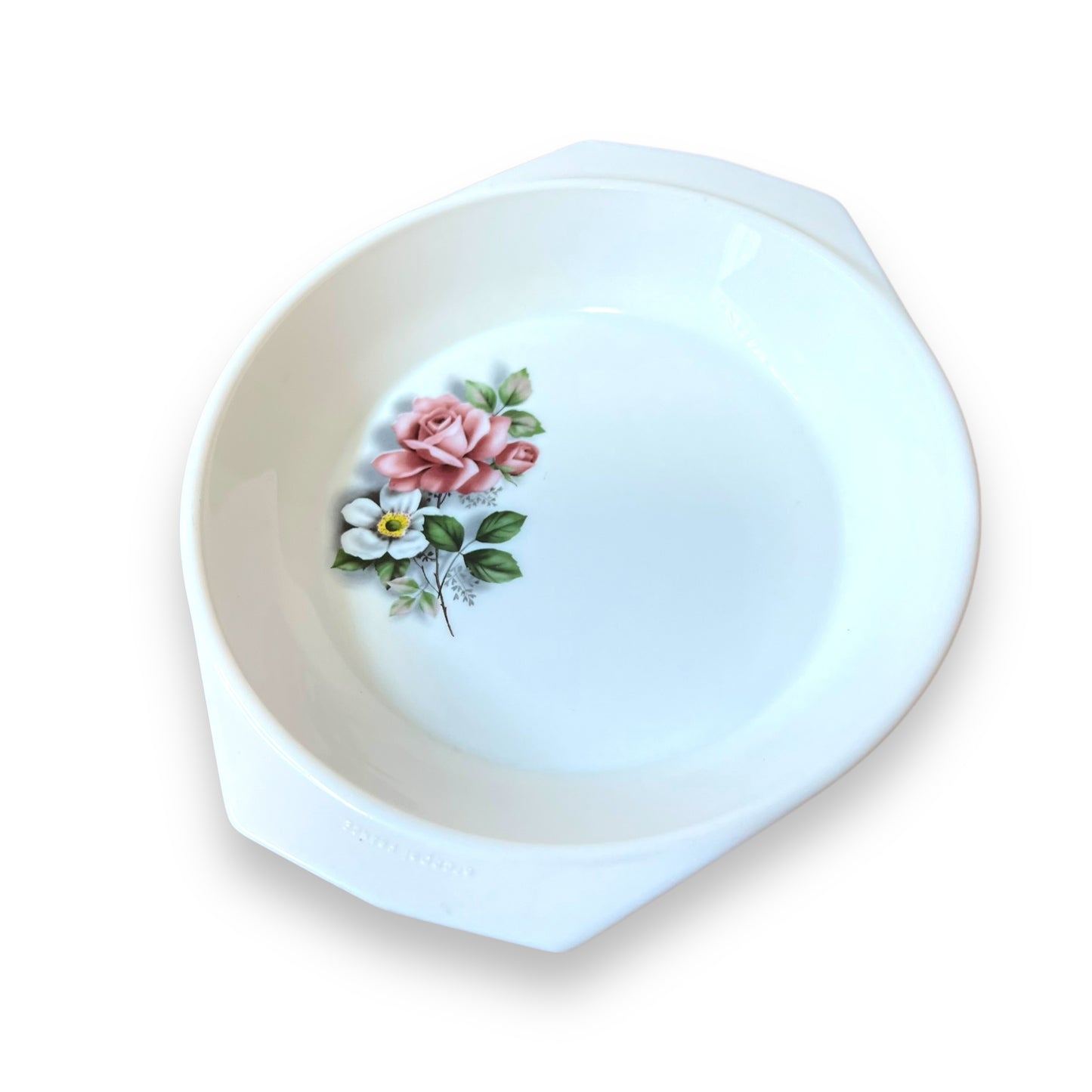 Arcopal Round Serving Dish with Pink Rose Floral Design - Made in France