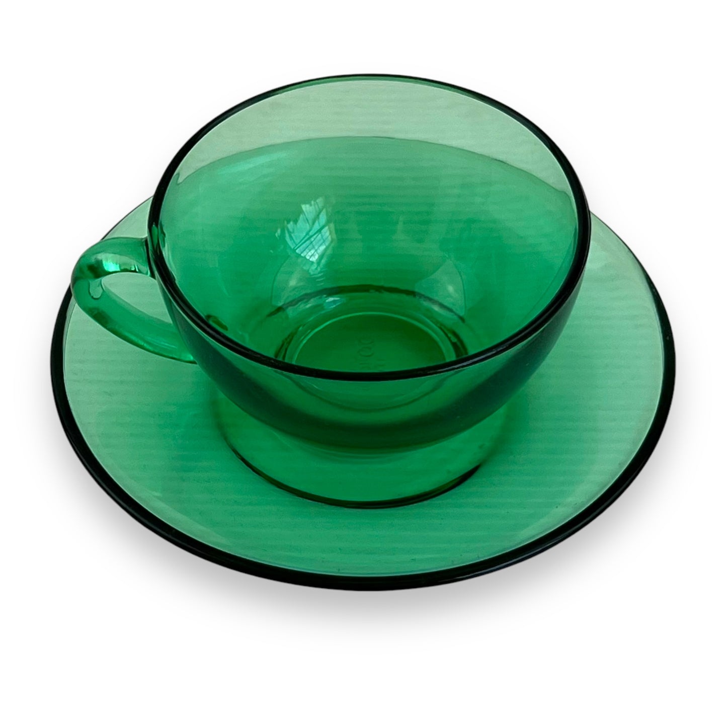 Arcoroc France Green Glass Teacup & Saucer