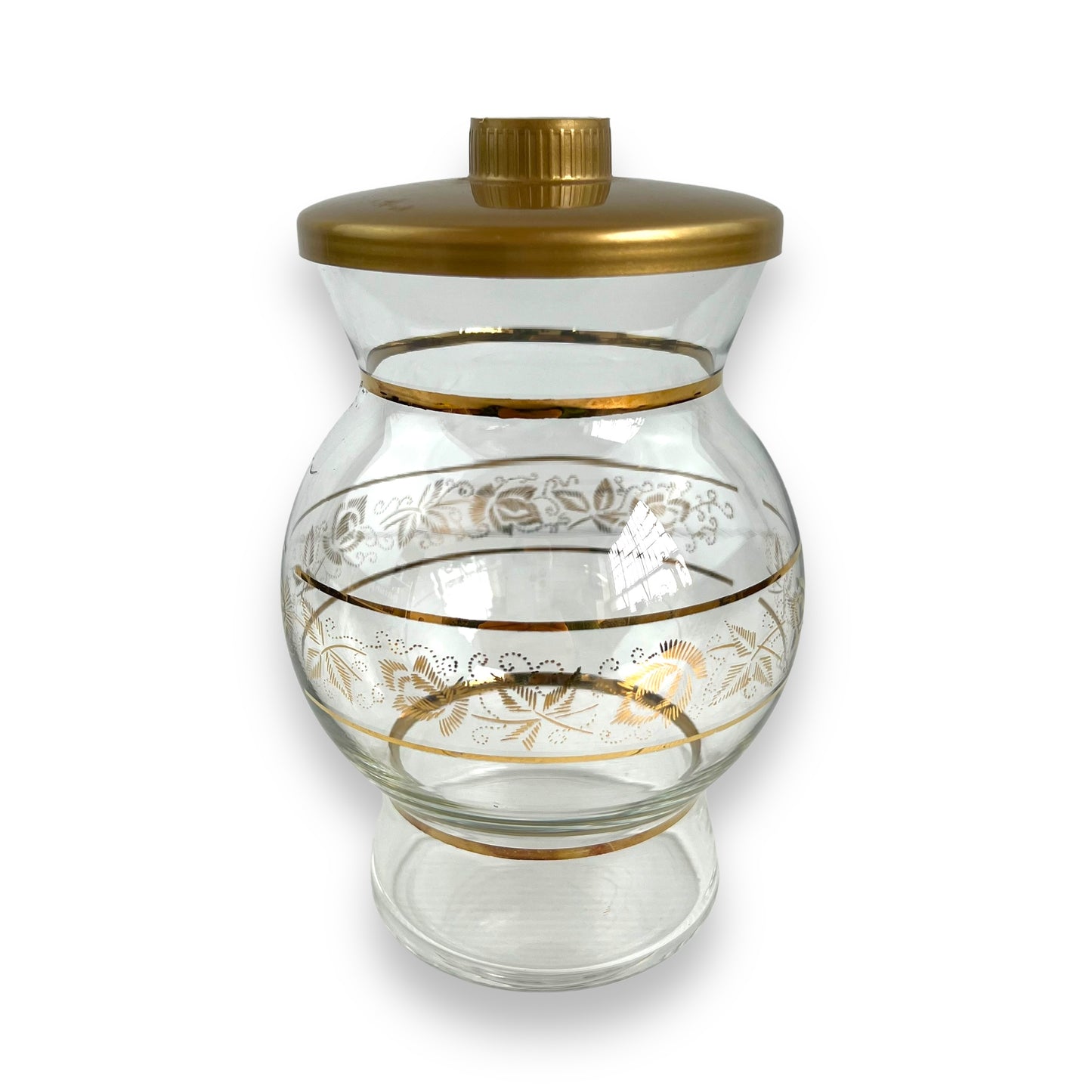 Gold decal glass jar with gold plastic lid