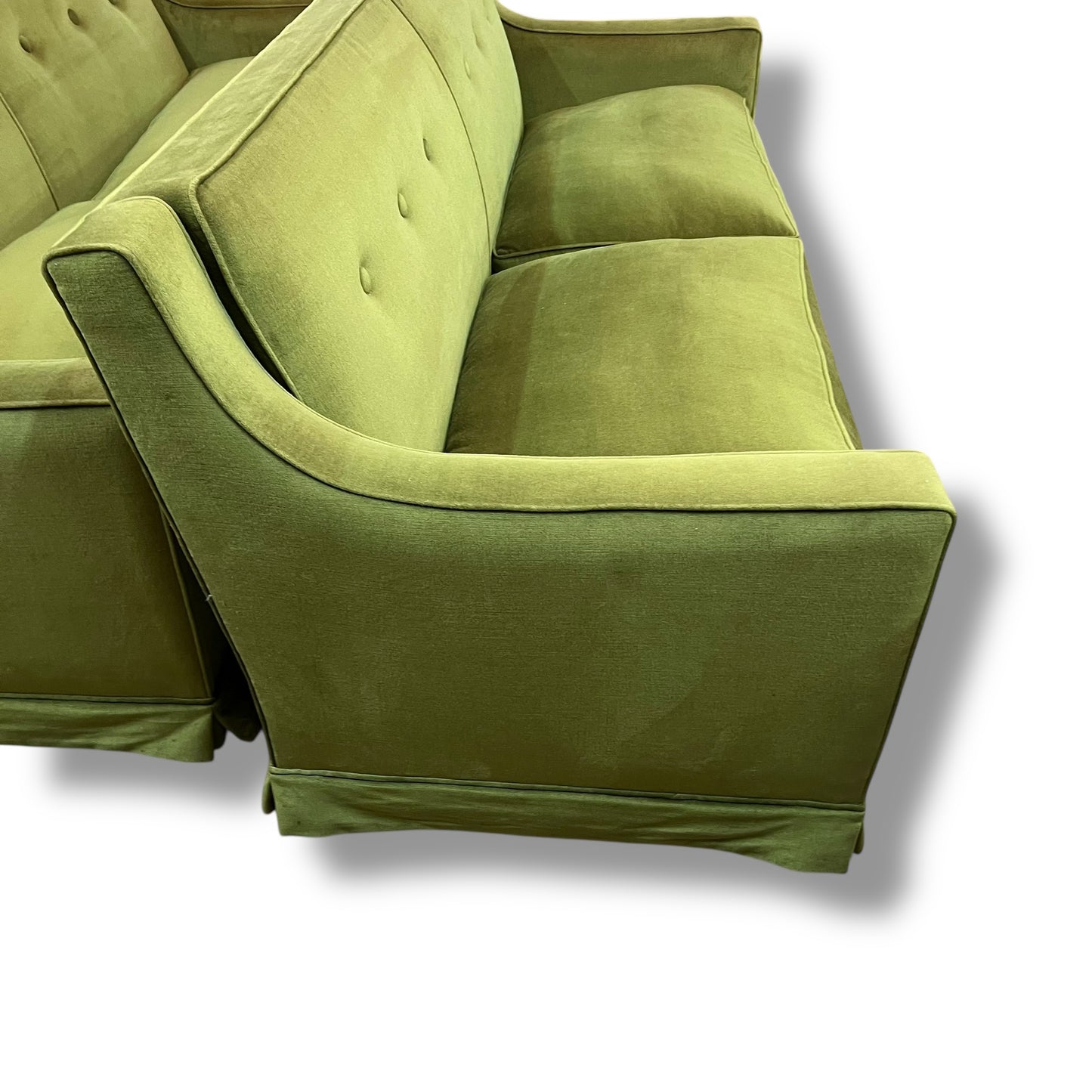 Vintage Designer Lounge Sofa — Green Velvet Upholstery, Feather Cushions