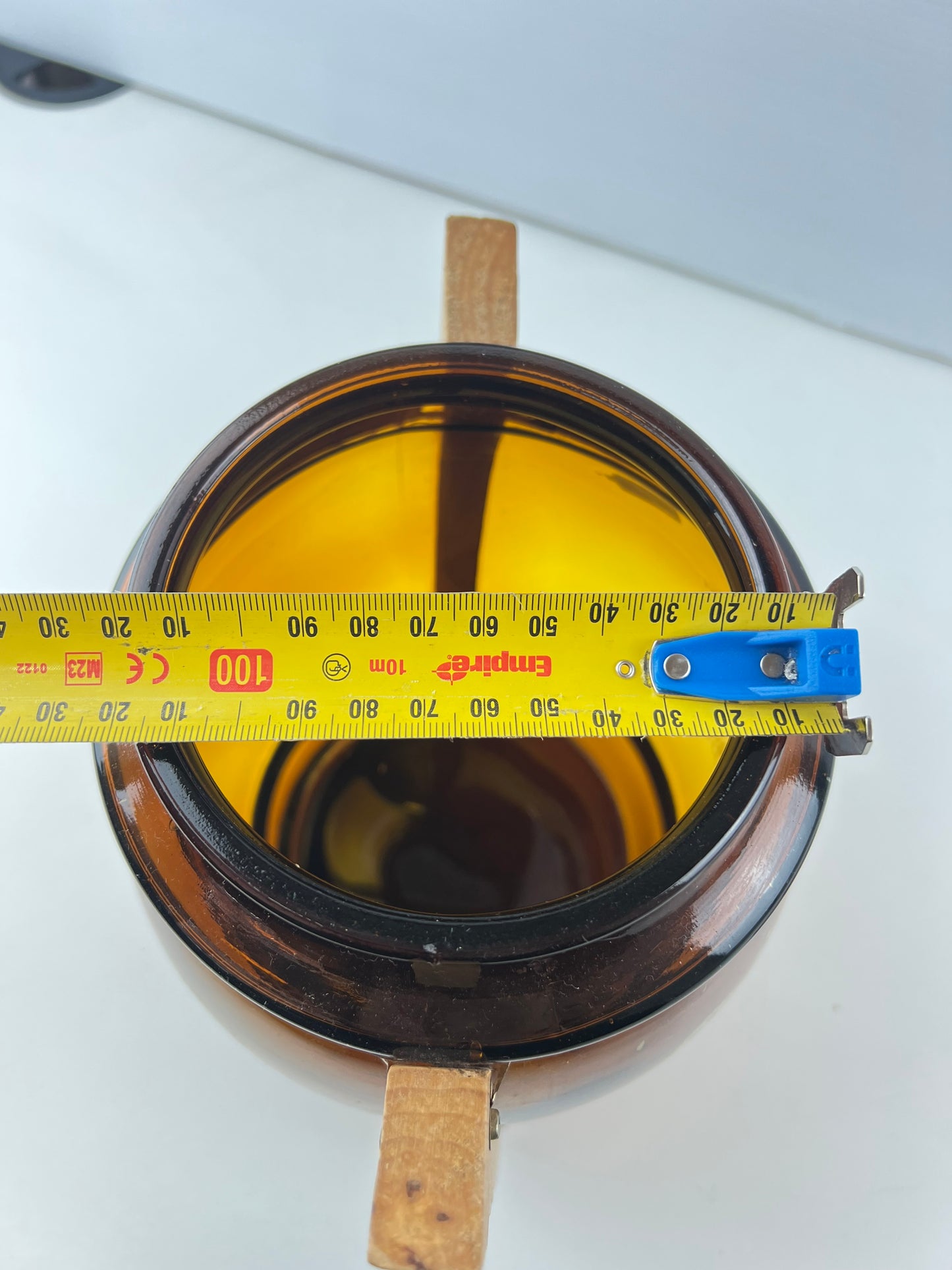 Amber Glass Biscuit Barrel with Timber Handles