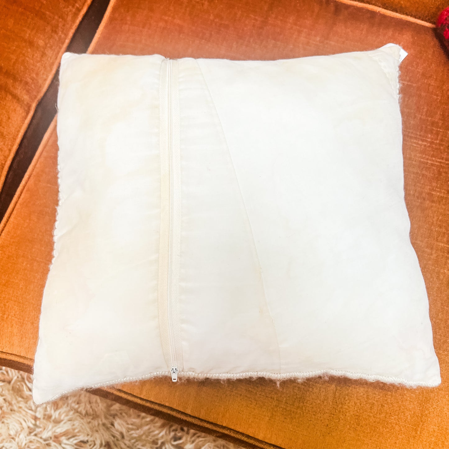 Handwoven Wool Cushion – Geometric Pattern (Cream / Brown / Peach / Yellow)