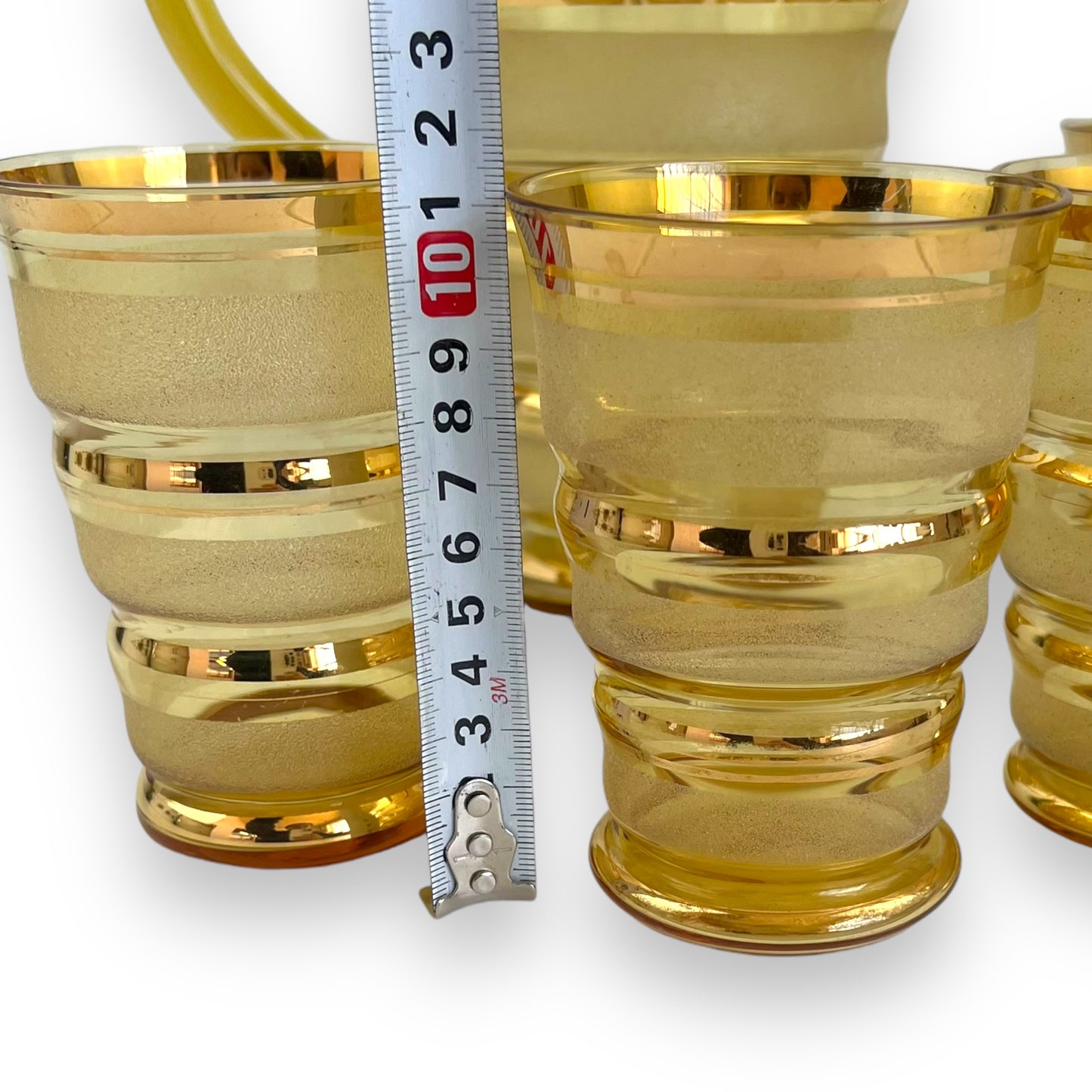 Gold banded frosted glasses and jug set