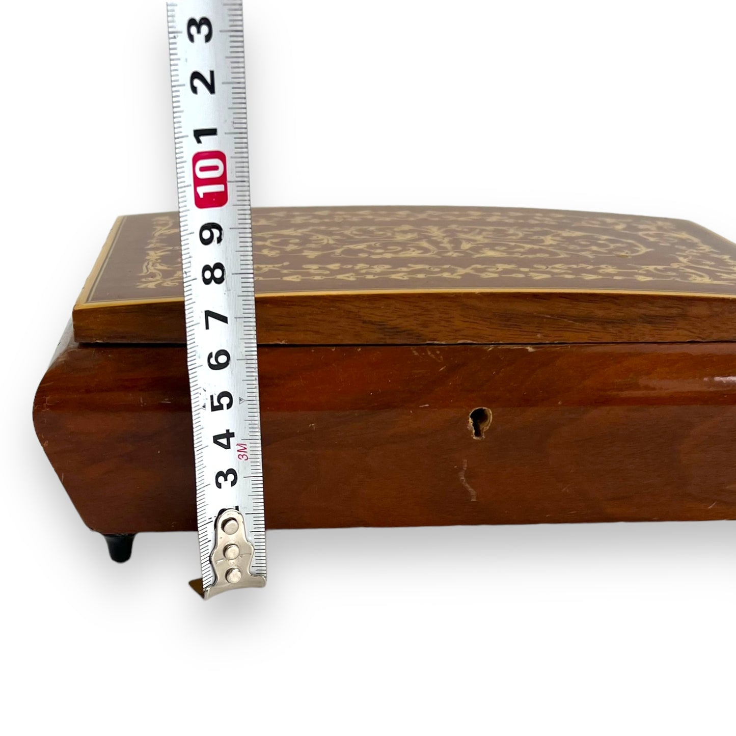 Italian Wood Inlay Jewellery Box with red lining