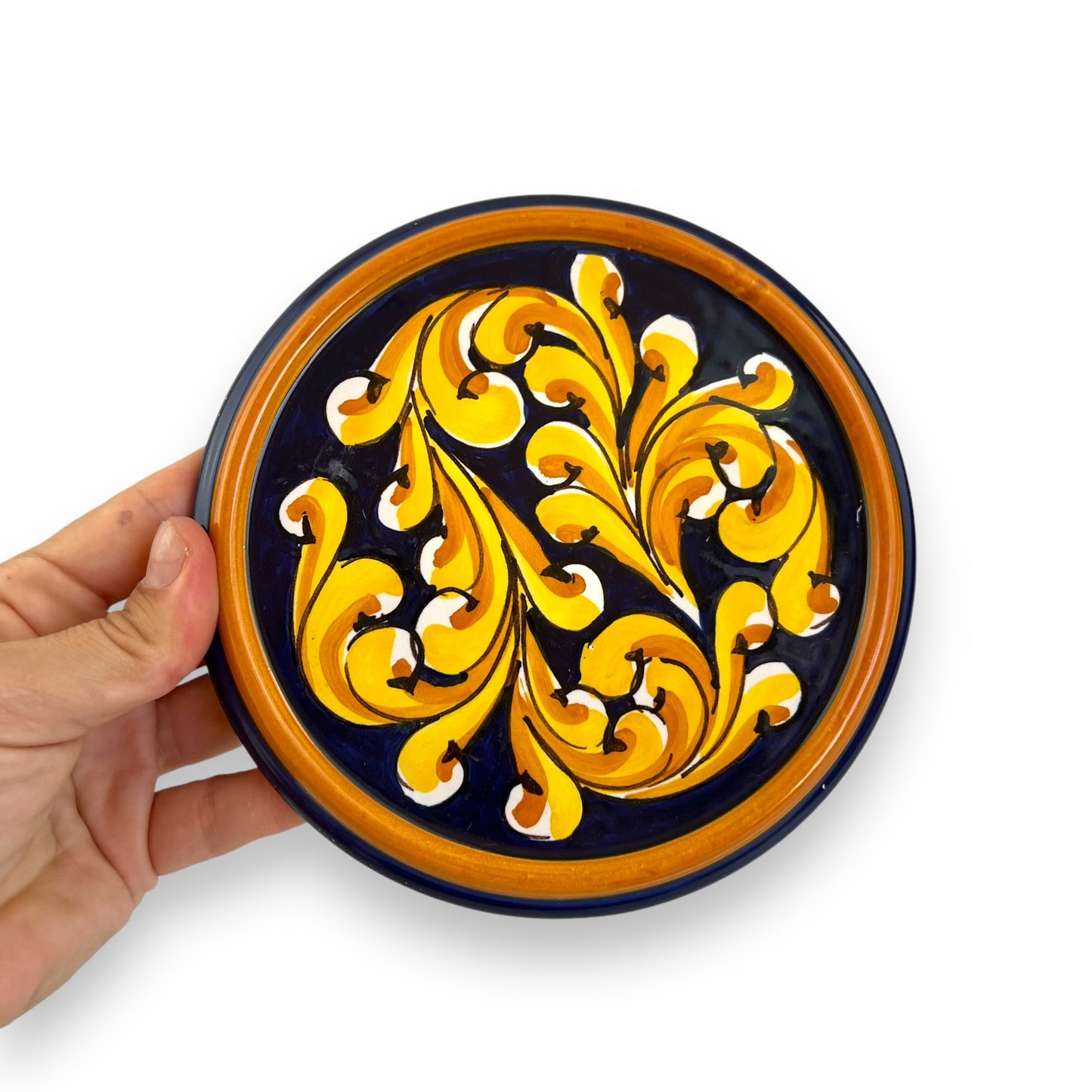 Handpainted Yellow Swirl Trivet by Nico E Francesco - Dated 2000