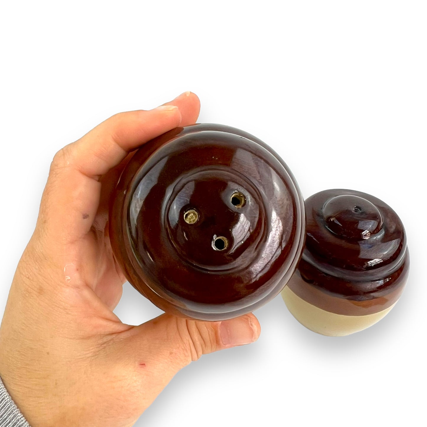 Brown Stripe ceramic salt & pepper shaker set