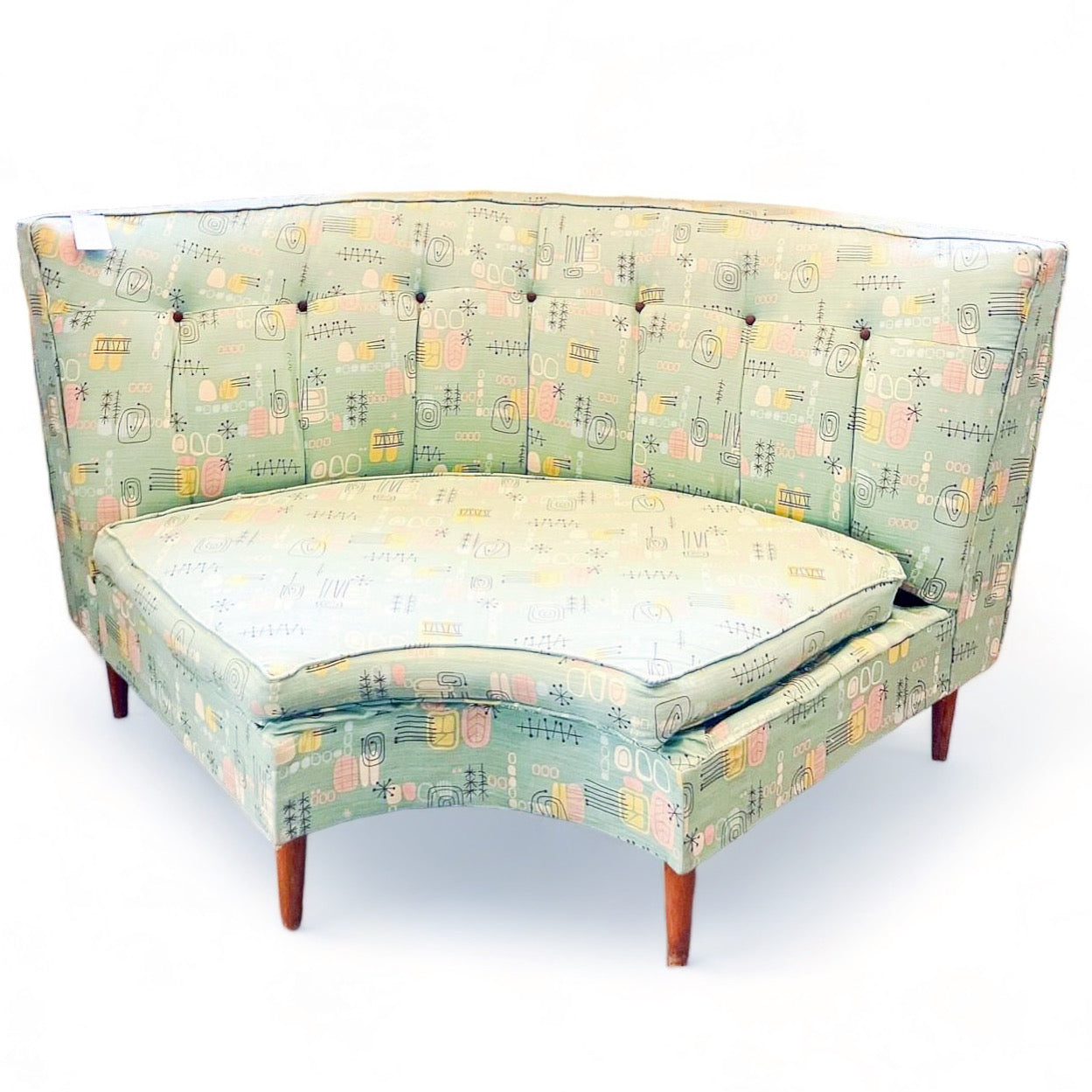 Retro Corner Lounge Piece with Atomic Barkcloth Upholstery Fabric