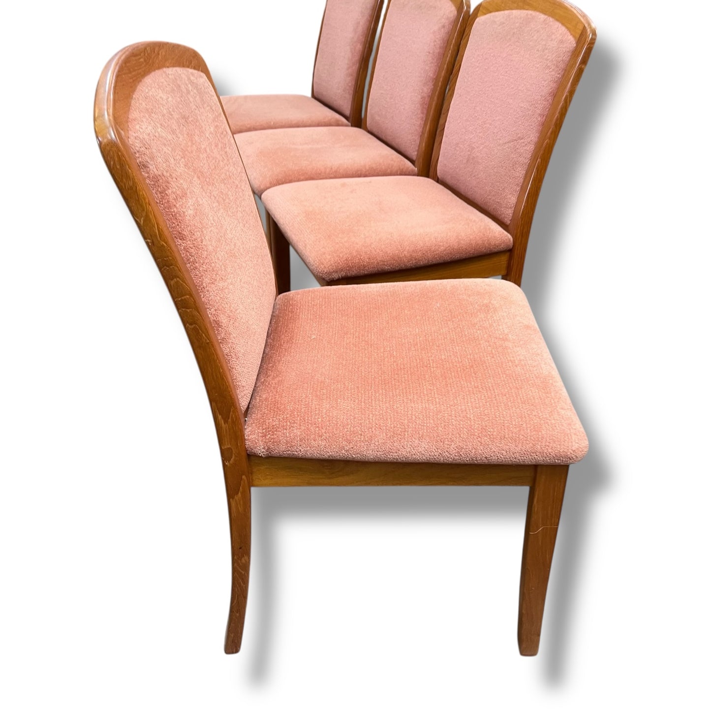 Set of 4 Parker Dining Chairs – Teak Frame with Blush Pink Upholstery