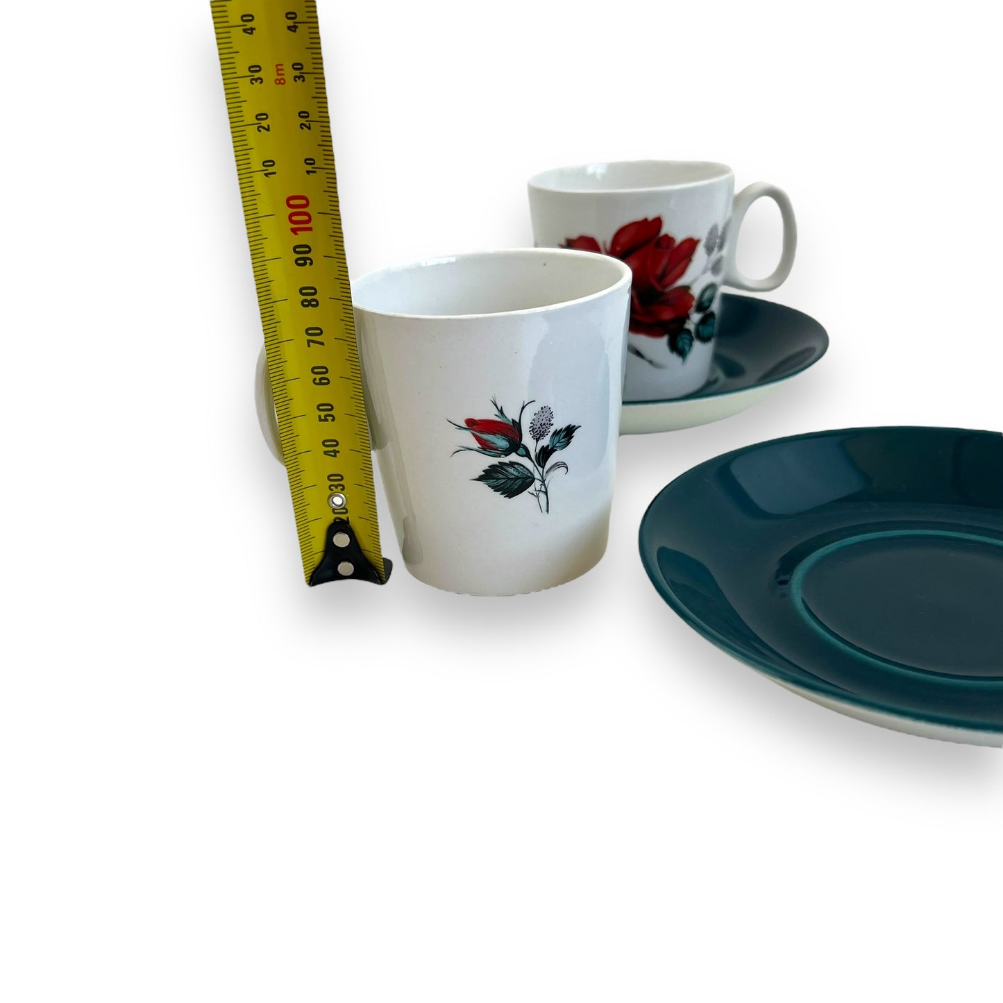 Red rose teacup with green saucer set of 4 - made in England