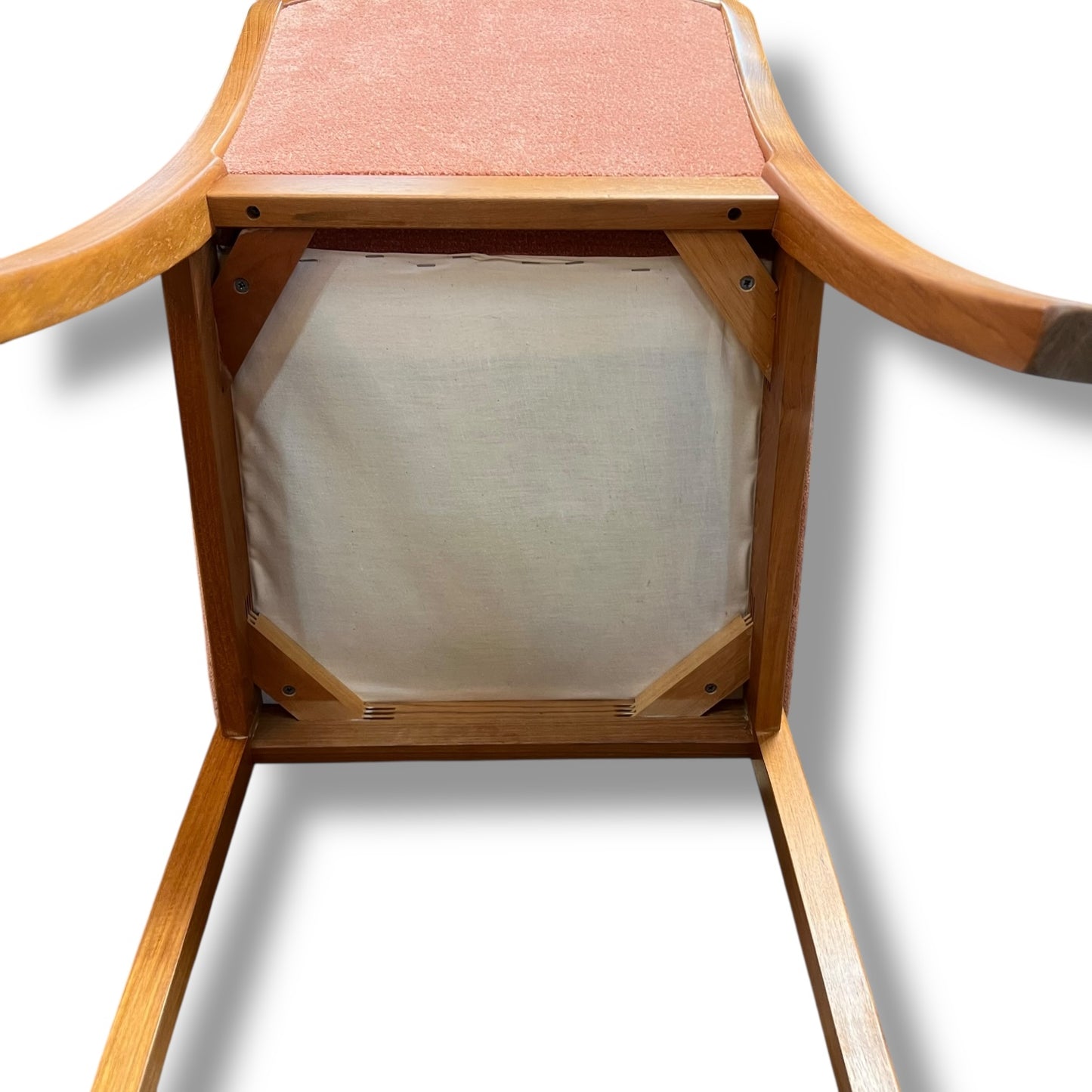 Set of 4 Parker Dining Chairs – Teak Frame with Blush Pink Upholstery