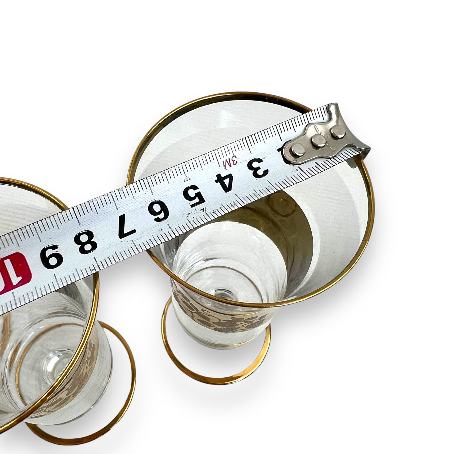 Gold banded strawberry pattern wine glass set of 4