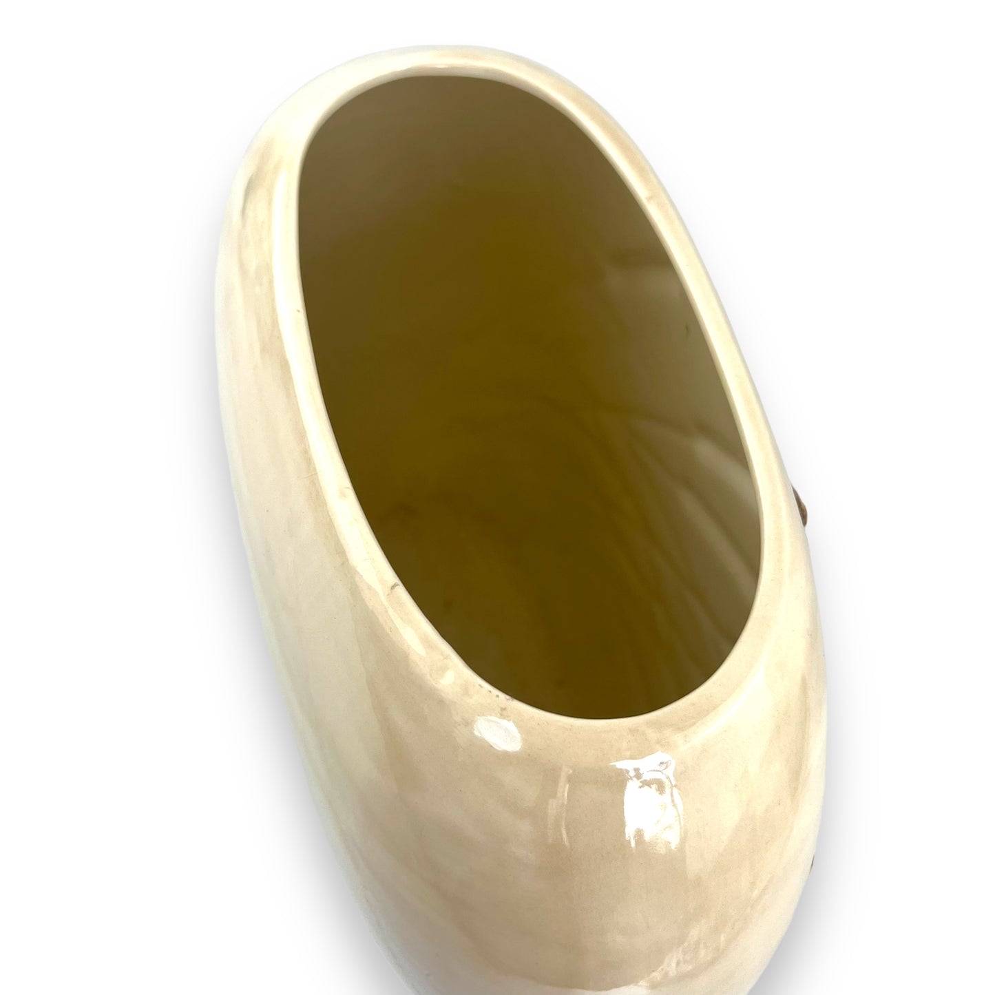 Large round beige vase with Cattail Grass Design artwork
