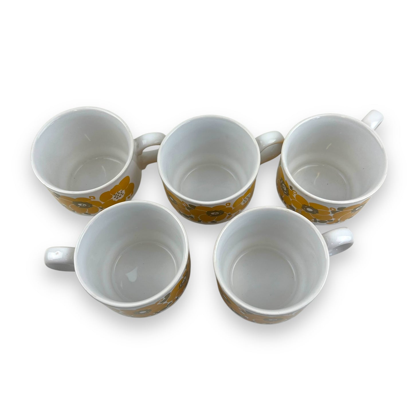 Staffordshire Pottery Yellow Flower Cup Set of 5
