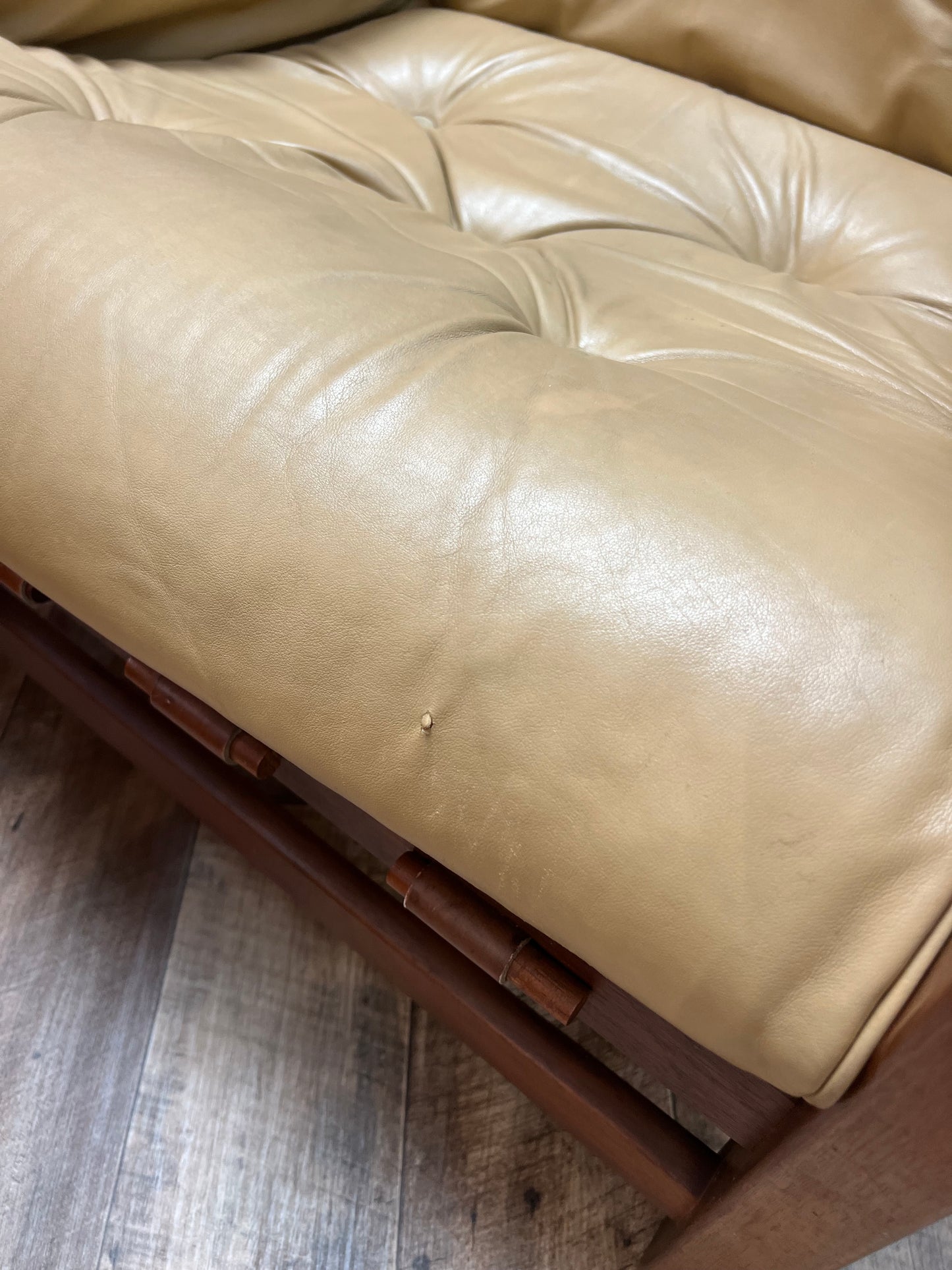 Fentoro Mid-Century Armchair with Strap Suspension & Deerhide Upholstery