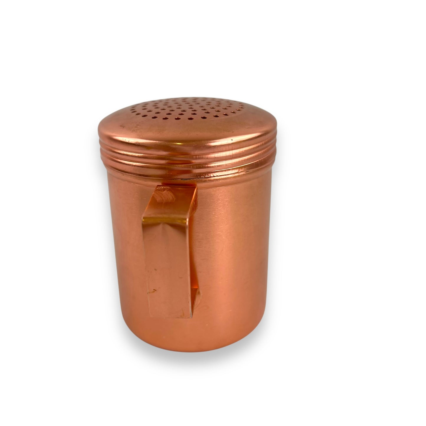 Rose gold coloured metal condiment shaker