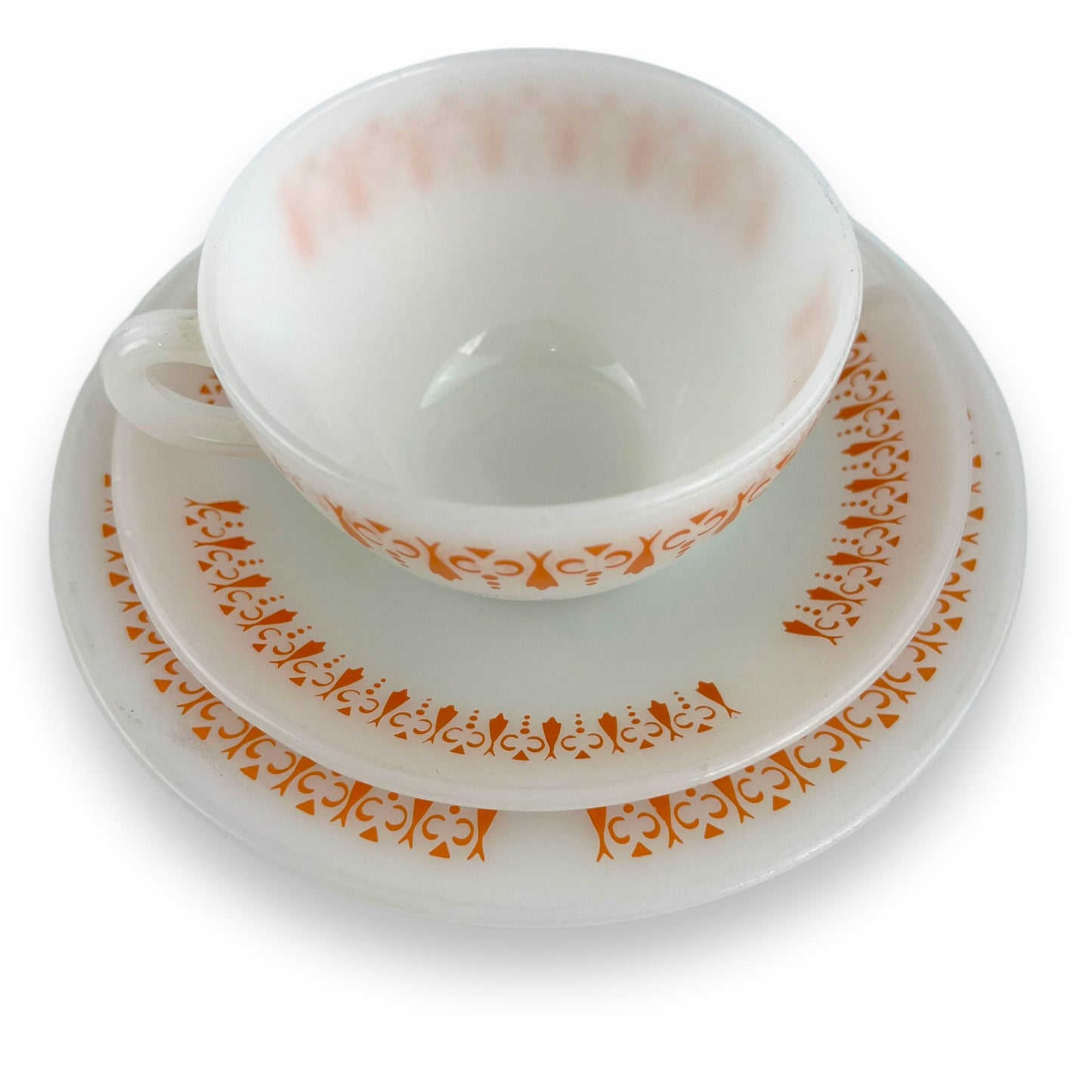 Termo-Rey Orange & white Cup & Plate Trio - Made in Brazil