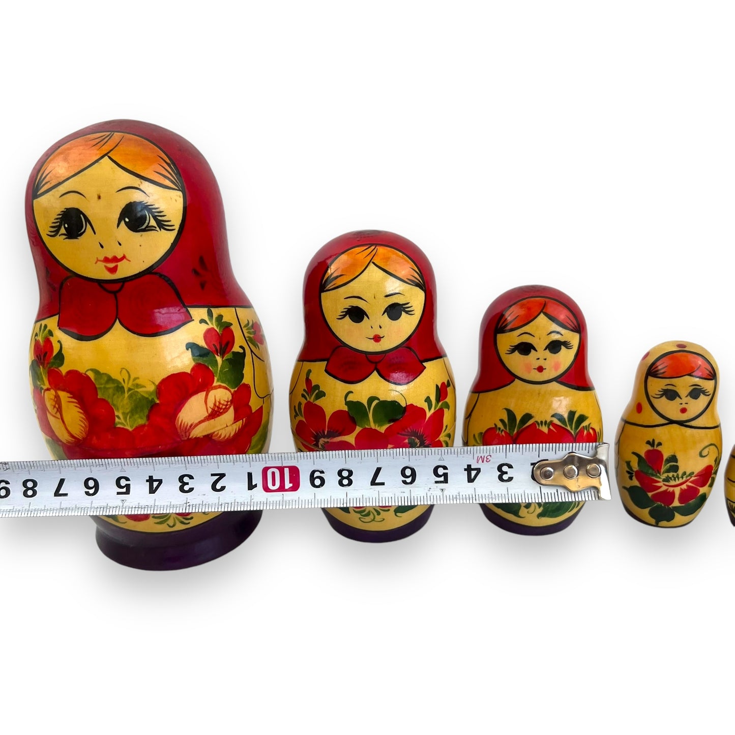 Russian Matryoshka Nesting Dolls Set of 7 - Red and Gold Floral Hand-Painted Design