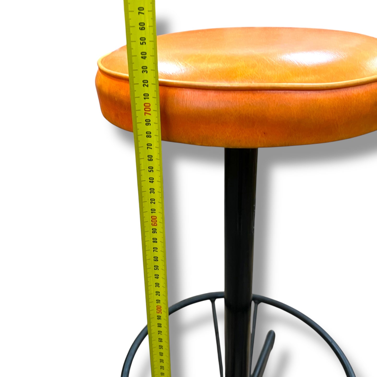 Orange Vinyl & Black Metal Stool