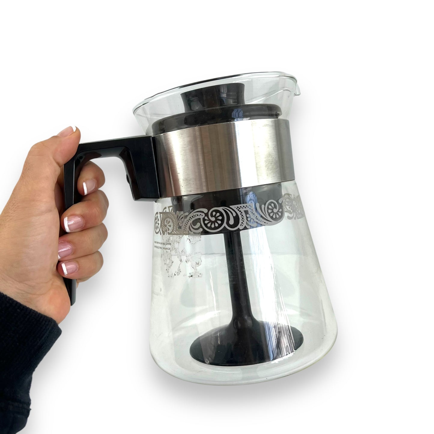 Pyrex Glass Coffee Pot Black Handle