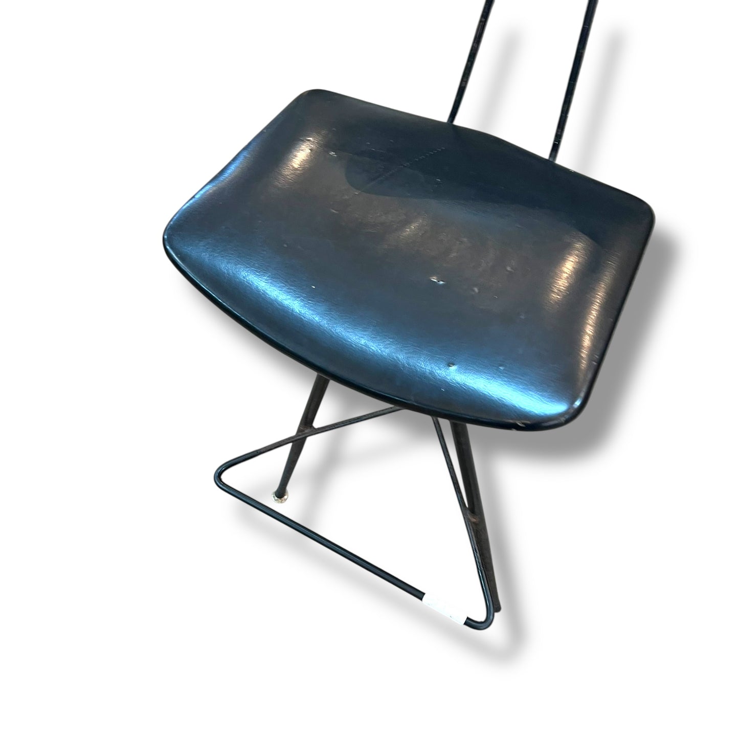 WD Wallace Mid-Century Atomic Bar Stool – Black Vinyl & Wrought Iron Frame