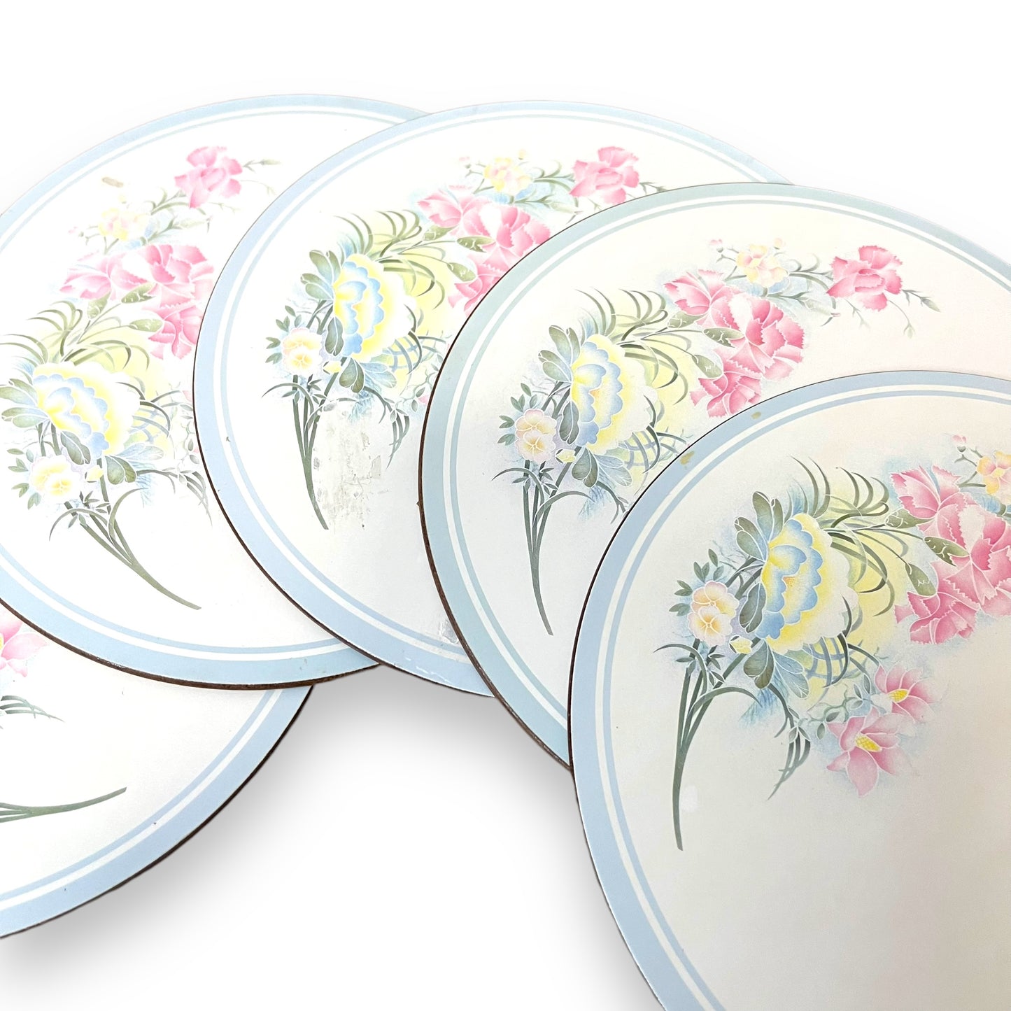Set of 6 Vintage Floral Placemats - Pastel Flower Design